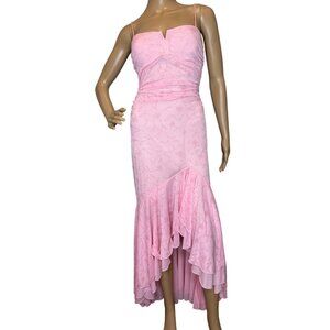 90s Y2K City Triangles Pink Floral Pattern Cottagecore Midi Dress With Ruffled H